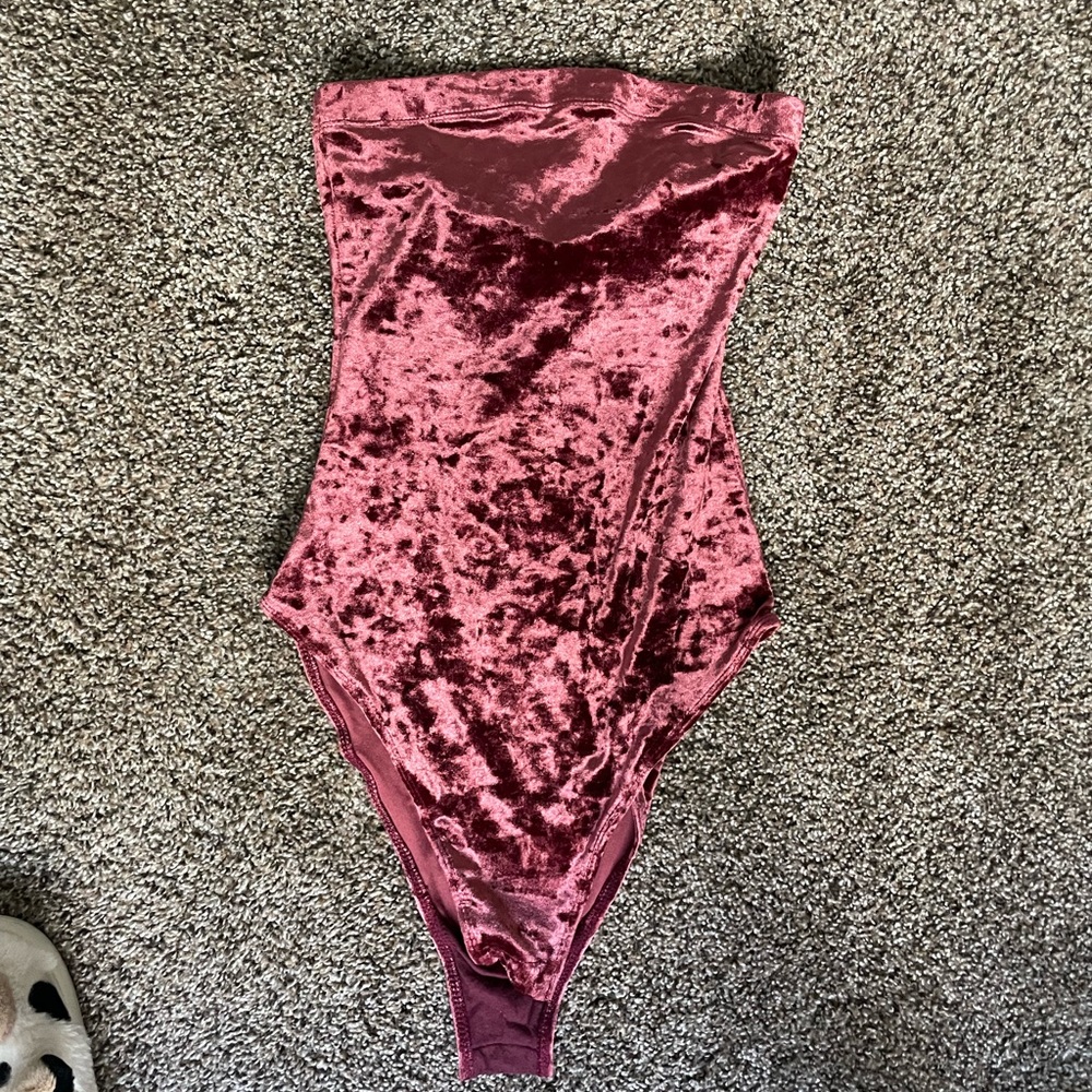 Maroon velvet bodysuit
